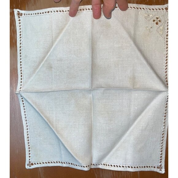 Vtg Linen Napkins Flax 12.5" Square Embroider Drawnwork Cottagecore Dining Home - Picture 7 of 9